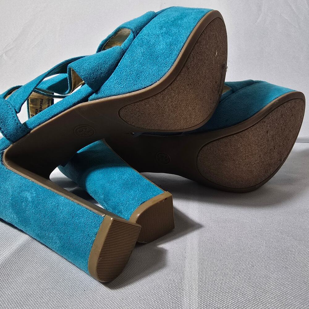 Mossimo Petene Turquoise Platform Chunky Heel Sandals Size 6.5 - Picture 5 of 8